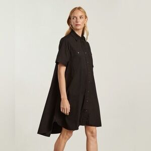 Everlane The Day Tripper linen cotton short sleeve black midi dress